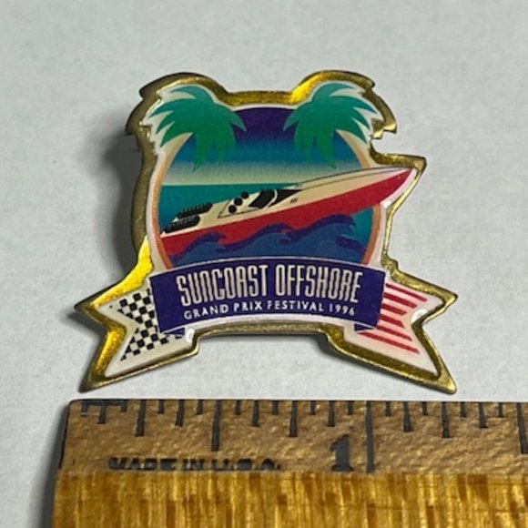VTG Suncoast Offshore Grand Prix Festival 1996 Boat Lapel Hat Pin 1.5"x1.25" - Picture 9 of 10